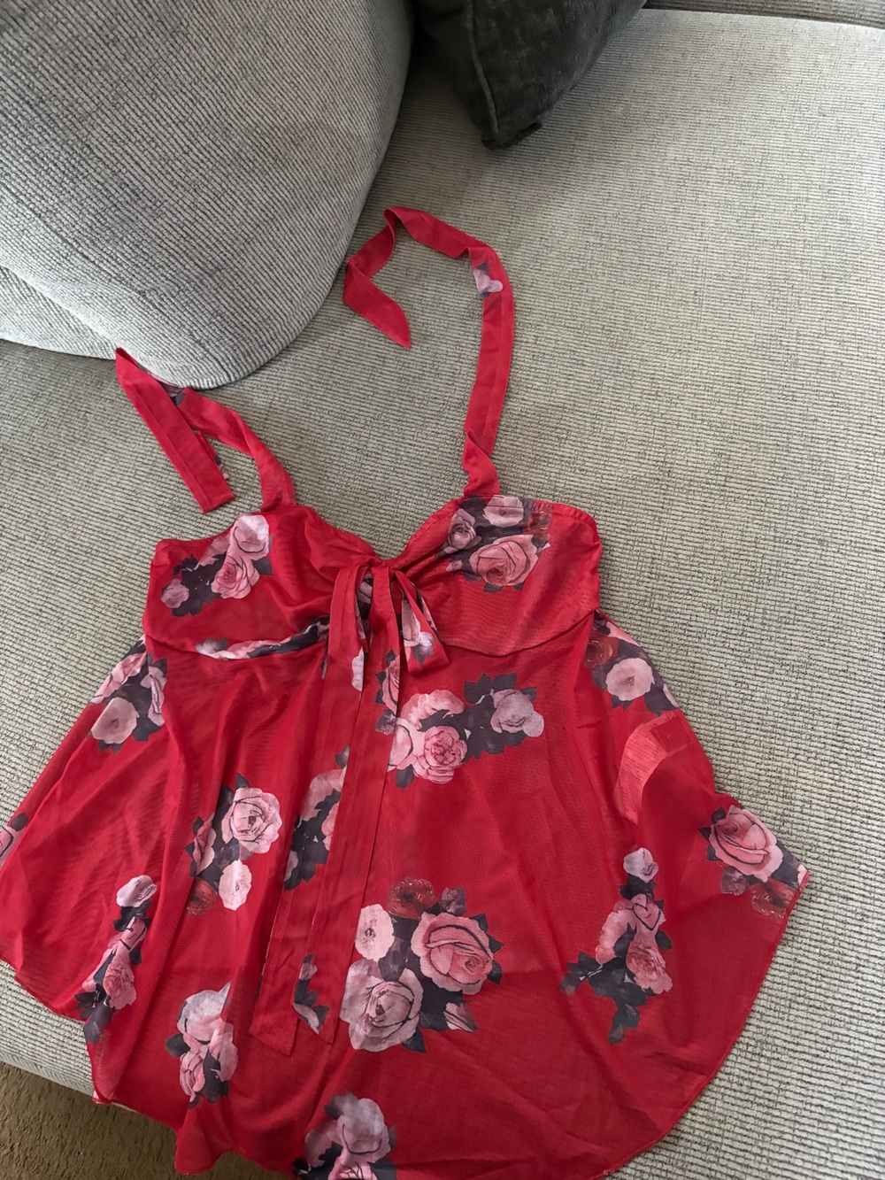 Red Floral Tie-Front Women's Tank Top